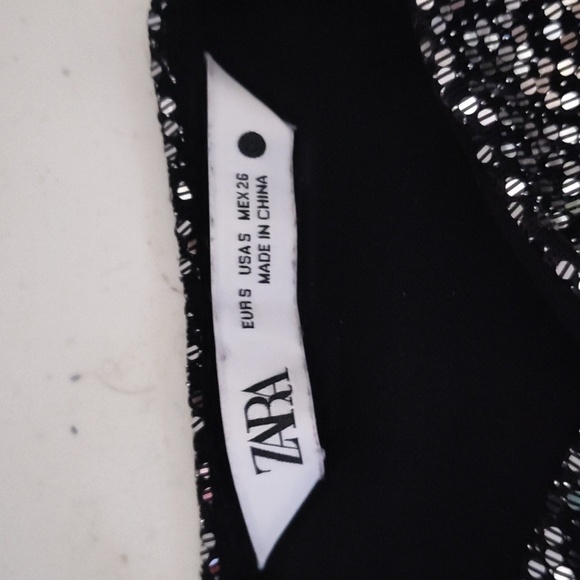 ZARA Silver Grey Sequin Metallic Long Sleeve Top With Knot size small - Picture 5 of 8